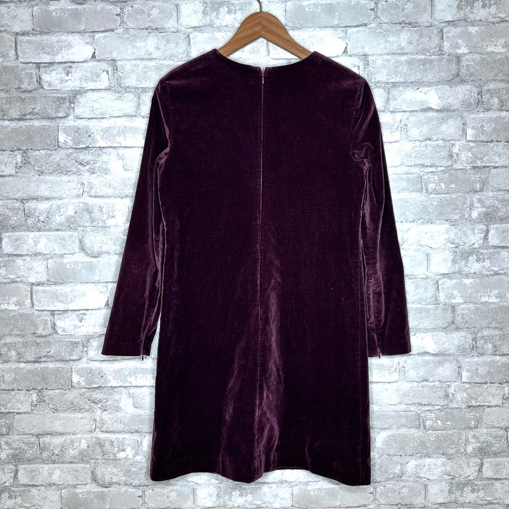 Theory Velvet Shift Dress Size 6 Wynter Purple Wine Plum Stretch Cotton - Picture 6 of 10